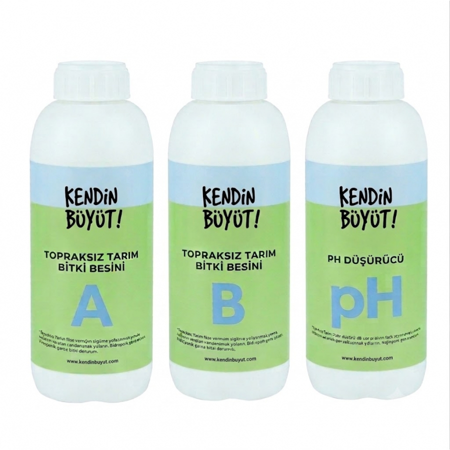 Topraksız Tarım Bitki Besini ve Ph Düşürücü (1 lt A - 1 lt B ve 1 lt Ph Düşürücü)